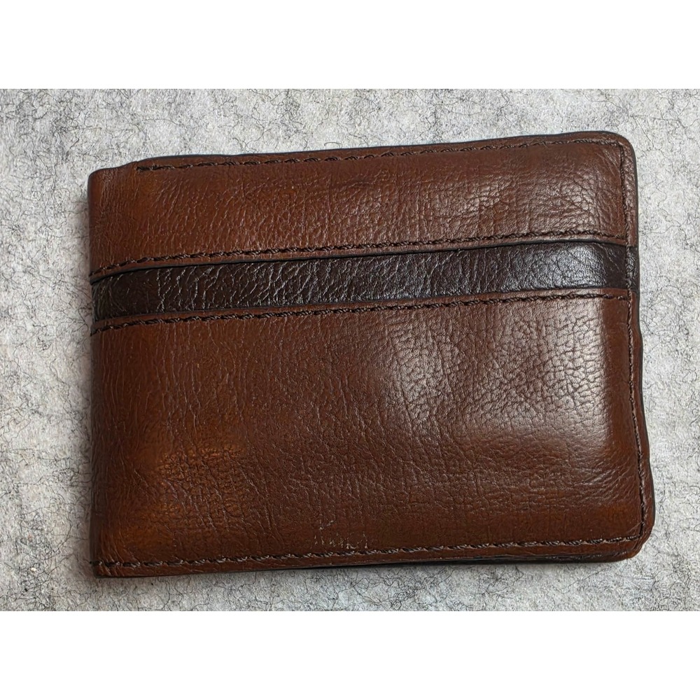 Fossil Mens Vintage Brown Leather Bifold Wallet with Coin Pocket Snap Billfold